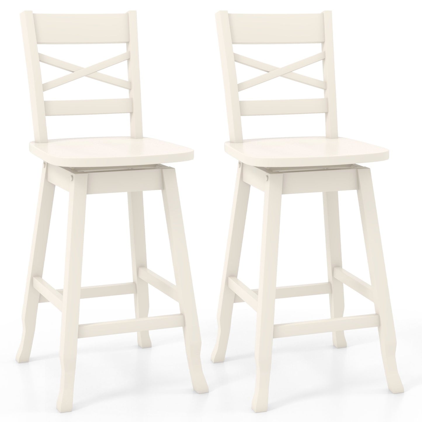 Swivel 24-Inch Counter Height Stool Set of 2 with Inclined Backrest-Walnut