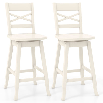 Swivel 24-Inch Counter Height Stool Set of 2 with Inclined Backrest-Walnut