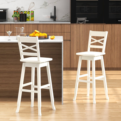 Swivel 30-Inch Bar Height Stool Set of 2 with Footrest-Cream White