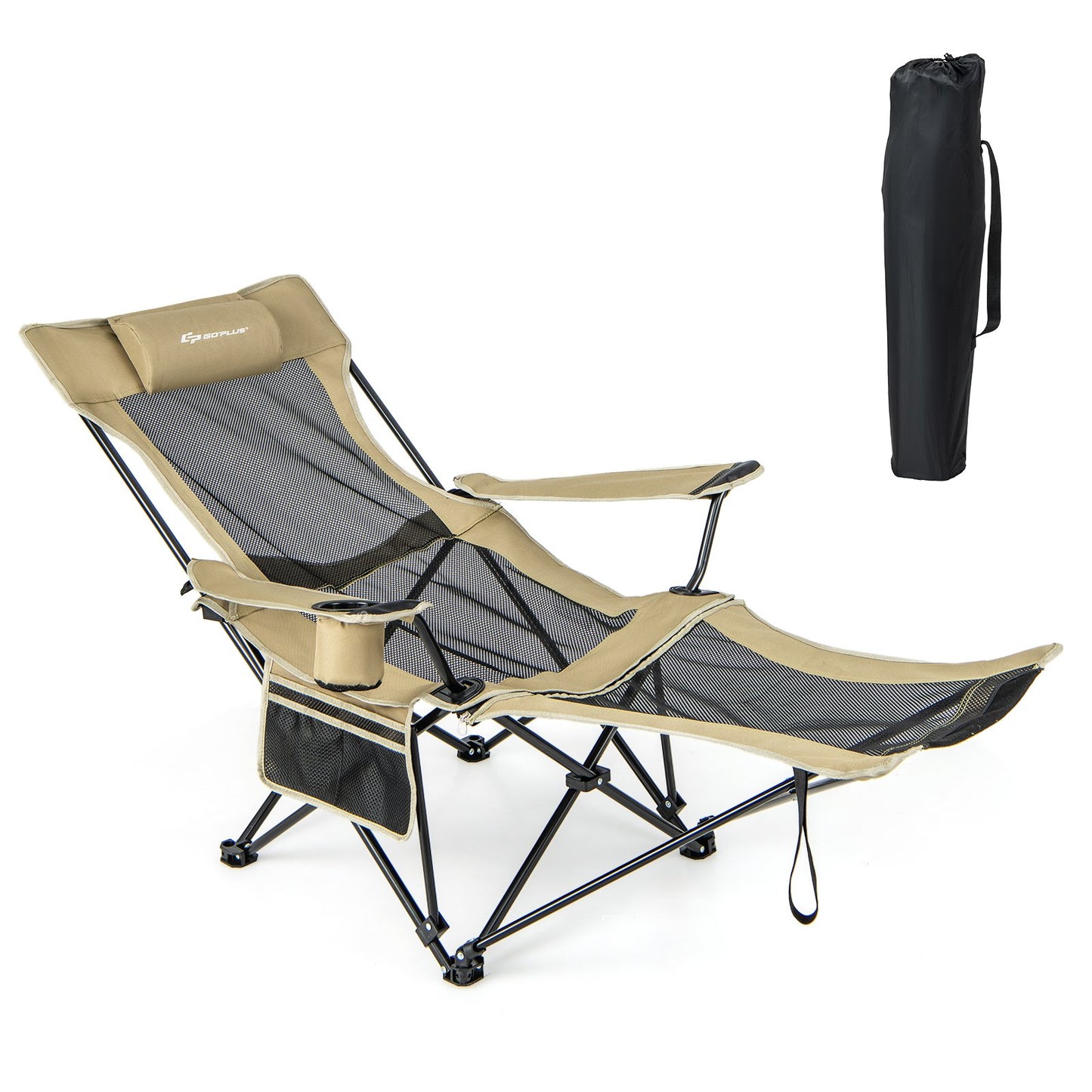 Camping Lounge Chair with Detachable Footrest Adjustable Backrest-Gray