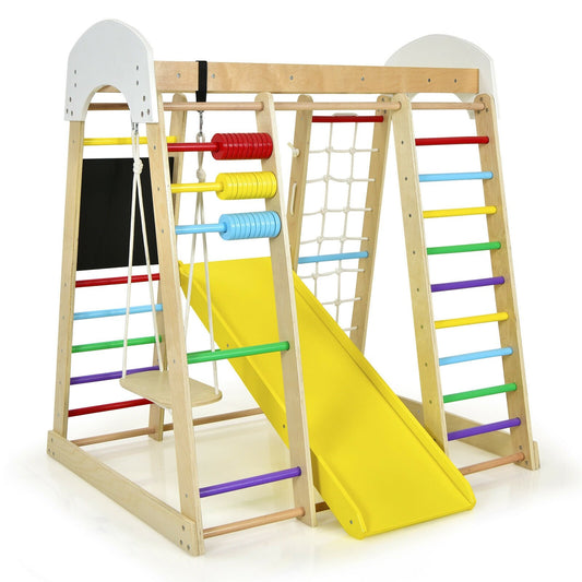 Indoor Playground Climbing Gym Wooden 8-in-1 Climber Playset for Children-Multicolor