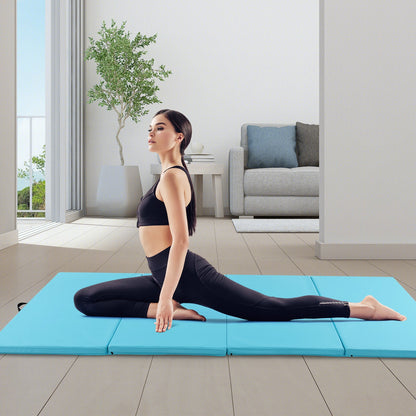 4-Panel PU Leather Folding Exercise Mat with Carrying Handles-Black
