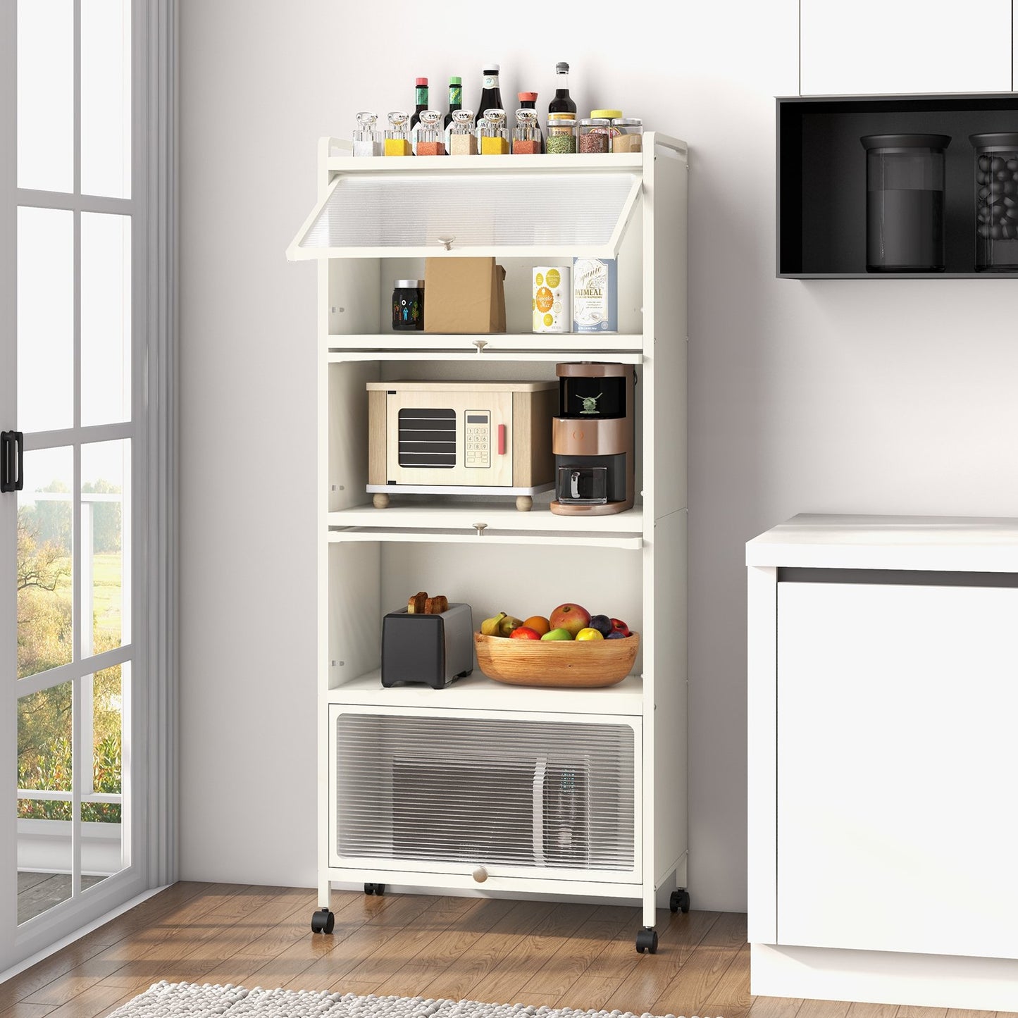 5-Tier Kitchen Baker's Rack with Flip-up PC Doors-Black
