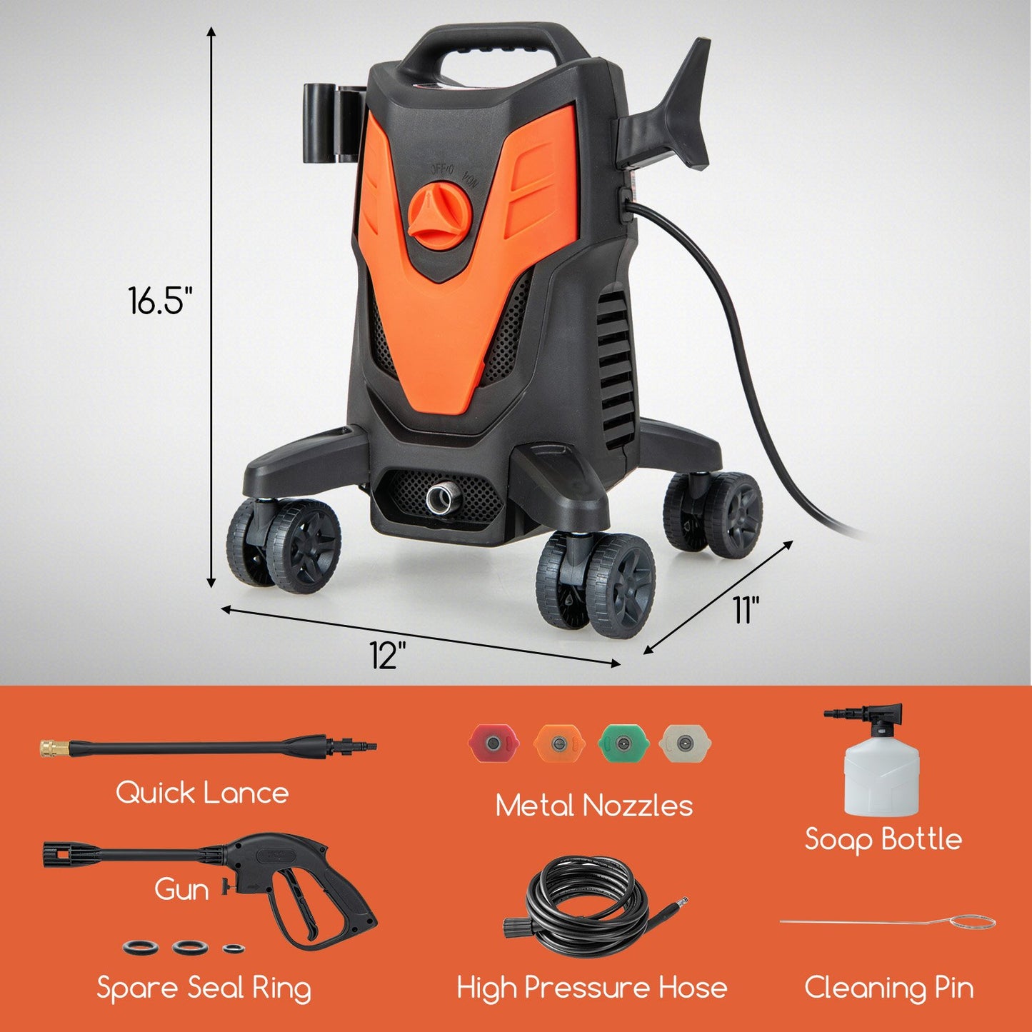 2400 PSI Electric Pressure Washer with 4 Universal Wheels-Green