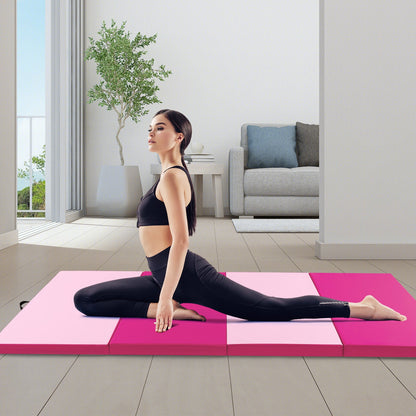 4-Panel PU Leather Folding Exercise Mat with Carrying Handles-Black