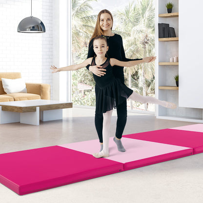 4-Panel PU Leather Folding Exercise Mat with Carrying Handles-Black