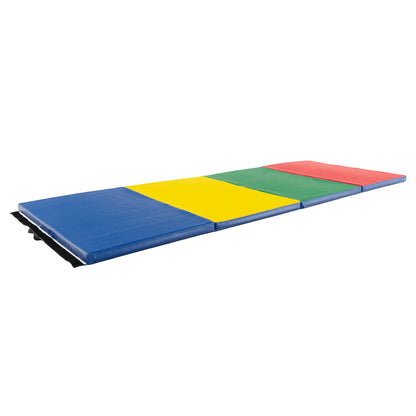 4-Panel PU Leather Folding Exercise Mat with Carrying Handles-Black