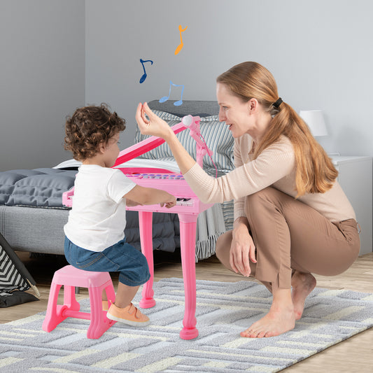 37 Keys Kids Piano Keyboard with Stool and Piano Lid-Pink