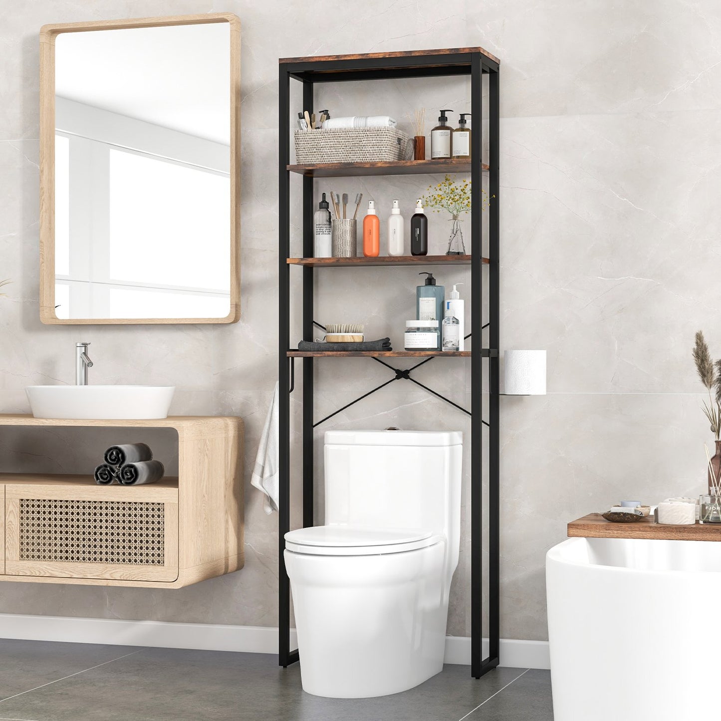 4-Tier Adjustable Bathroom Metal Storage Rack