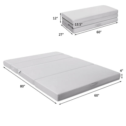 4 Inch Folding Sofa Bed Foam Mattress with Handles-Queen Size