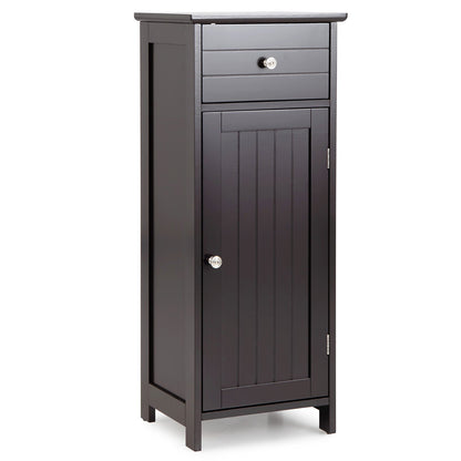 Wooden Bathroom Floor Storage Cabinet with Drawer and Shelf-Black