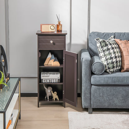 Wooden Bathroom Floor Storage Cabinet with Drawer and Shelf-Black