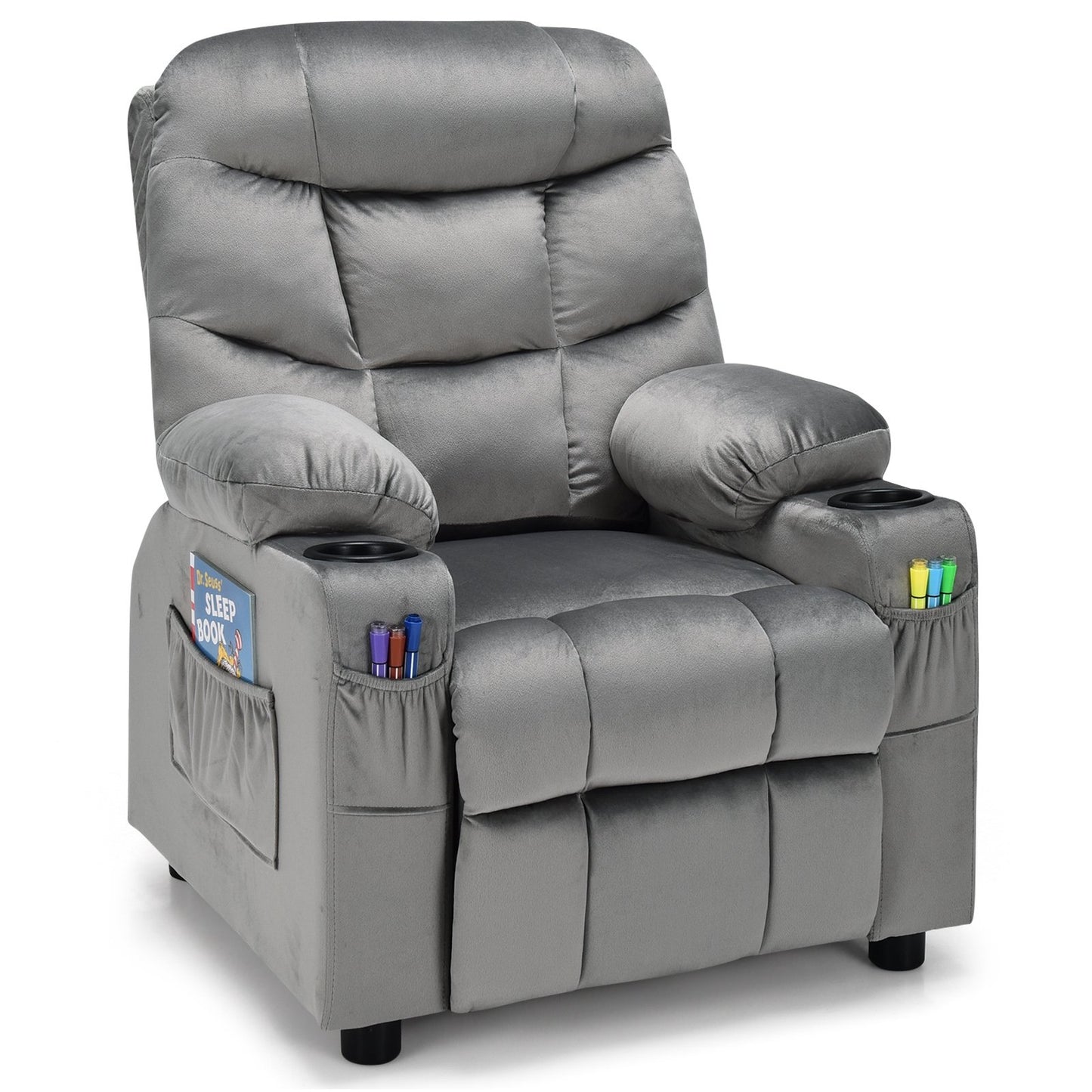 Kids Recliner Chair with Cup Holder and Footrest for Children-Beige