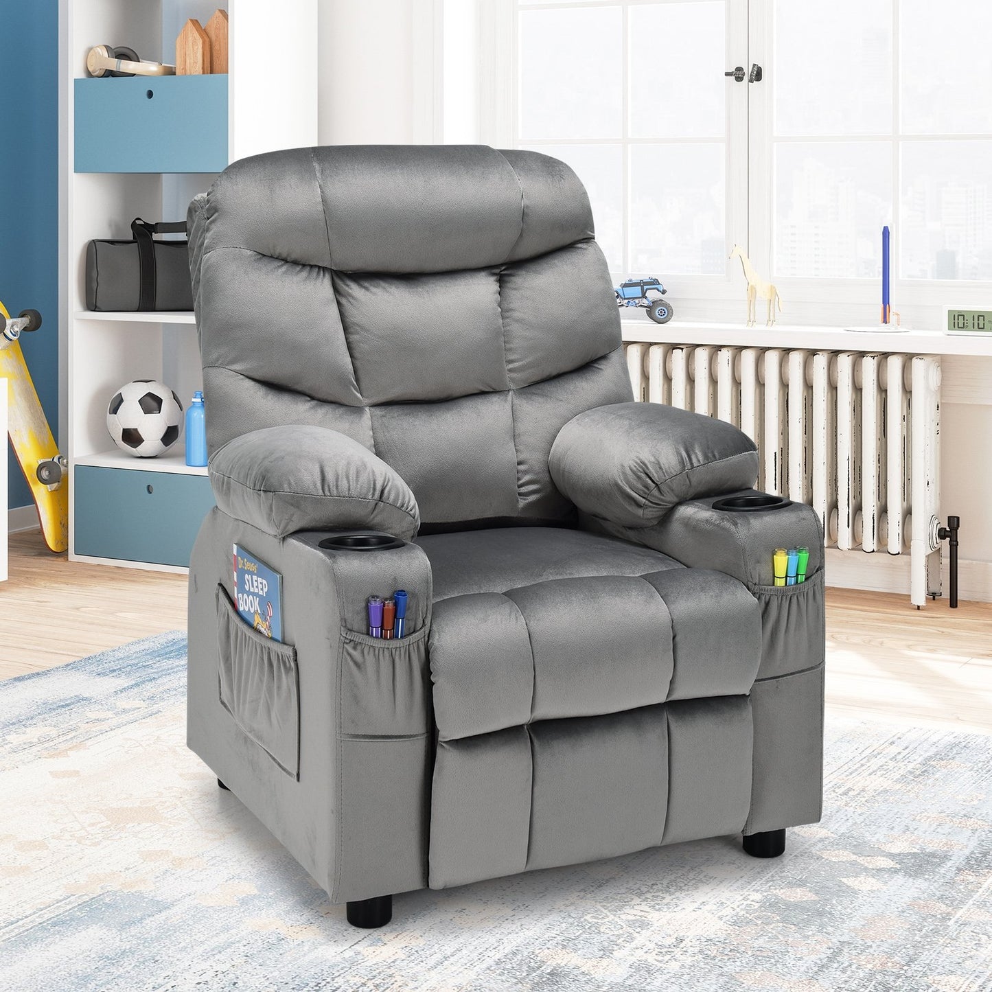 Kids Recliner Chair with Cup Holder and Footrest for Children-Beige