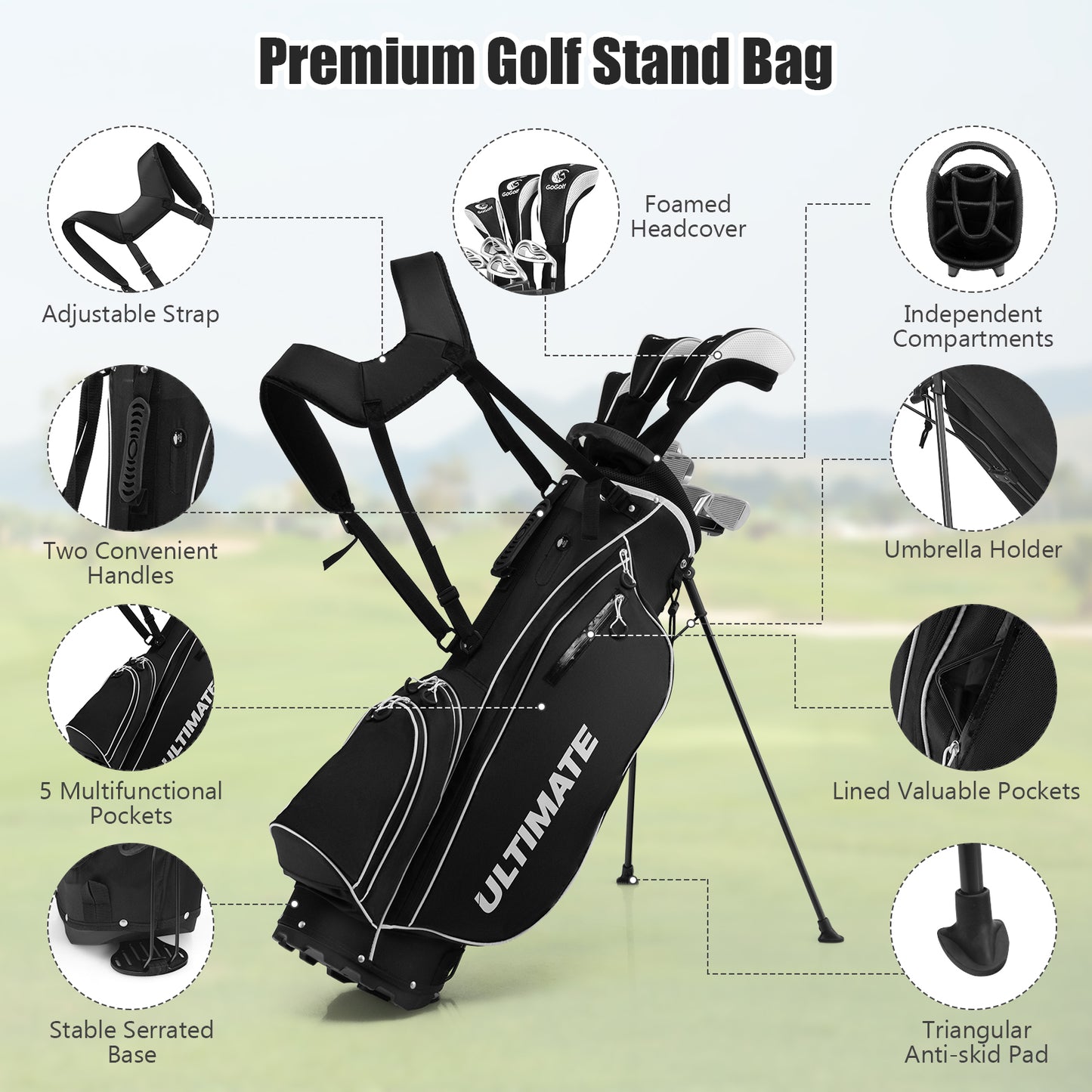 Men’s Profile Complete Golf Club Package Set Includes 10 Pieces-Black