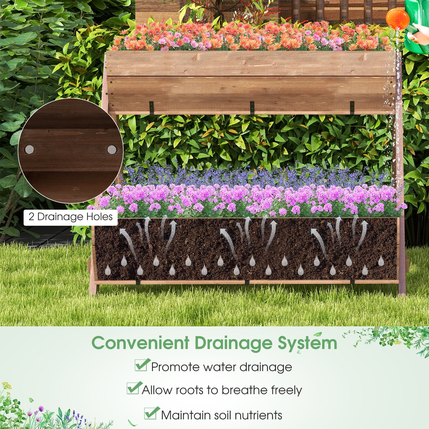 Vertical Raised Garden bed with 3 Wooden Planter Boxes-L