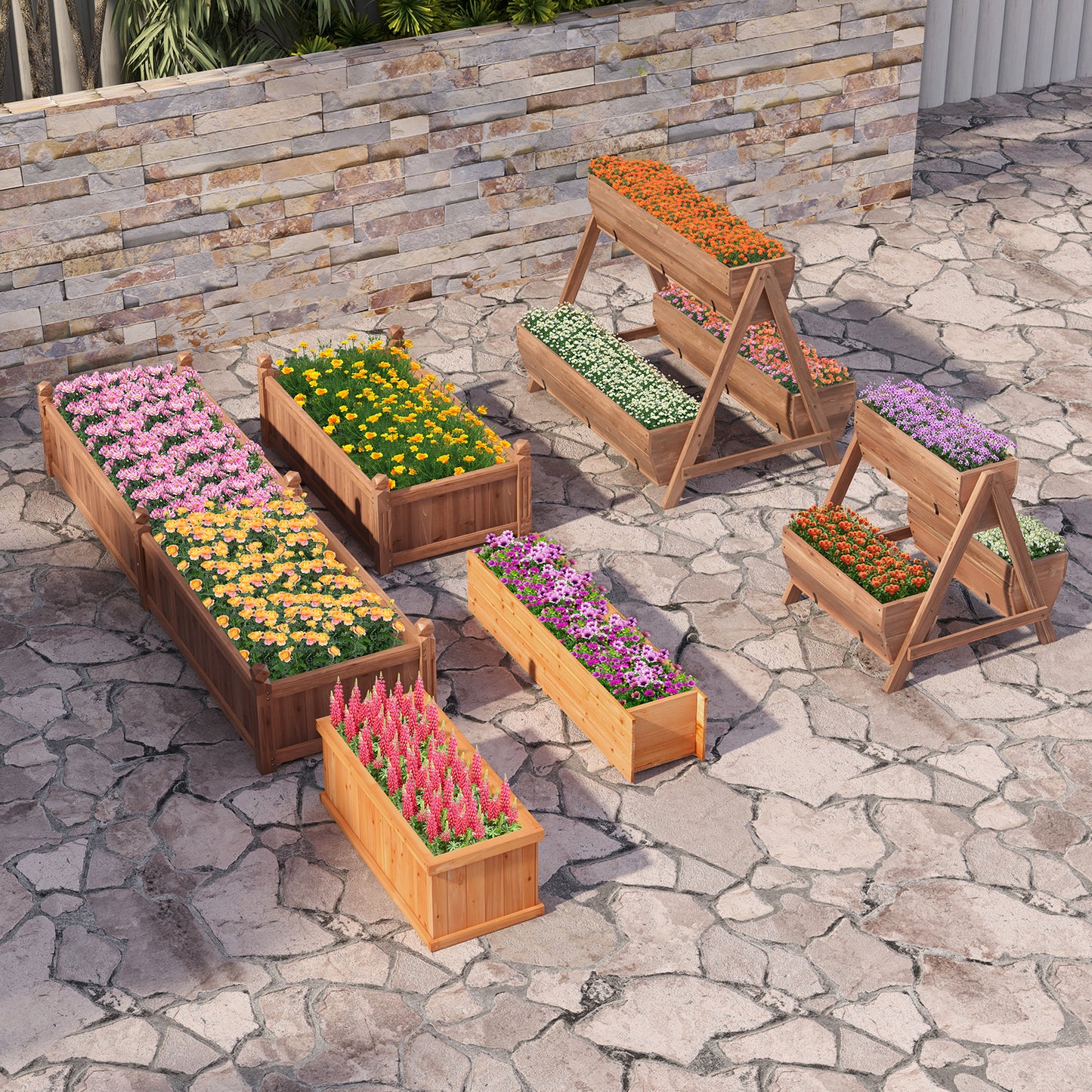 Vertical Raised Garden bed with 3 Wooden Planter Boxes-L