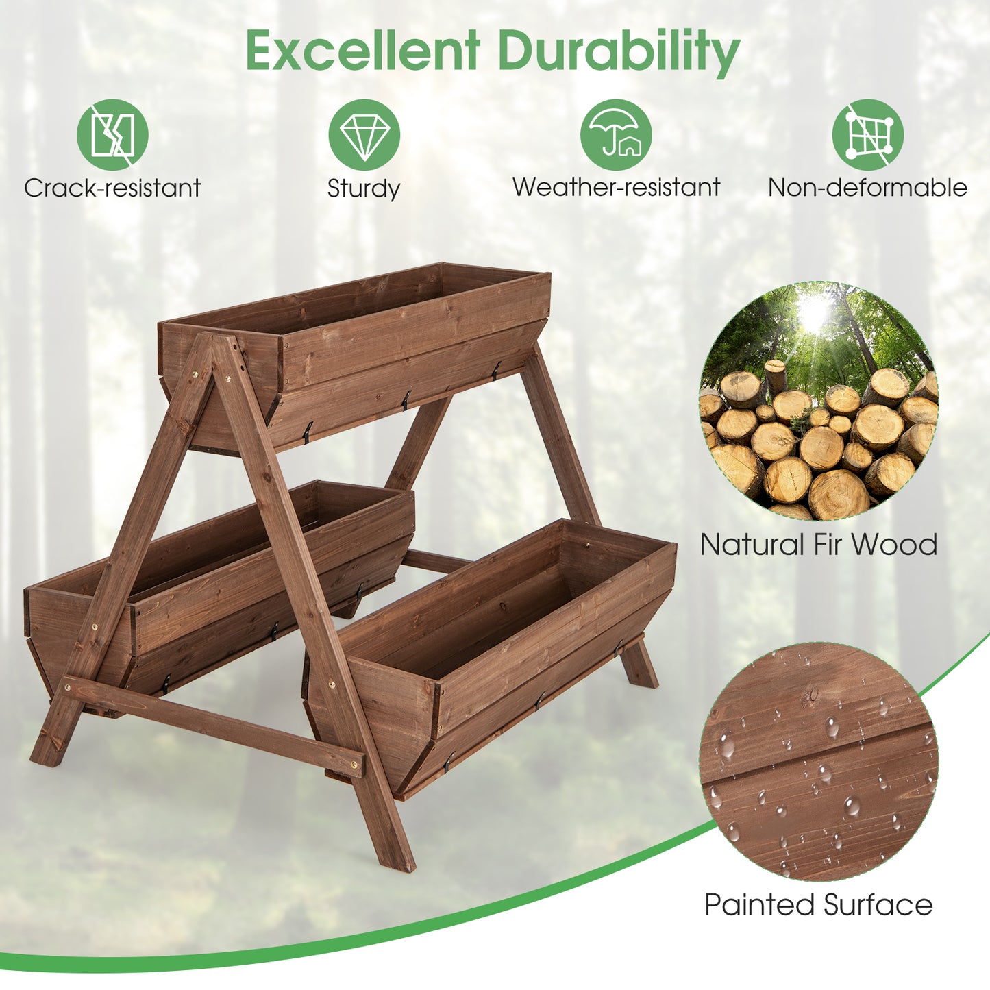 Vertical Raised Garden bed with 3 Wooden Planter Boxes-L