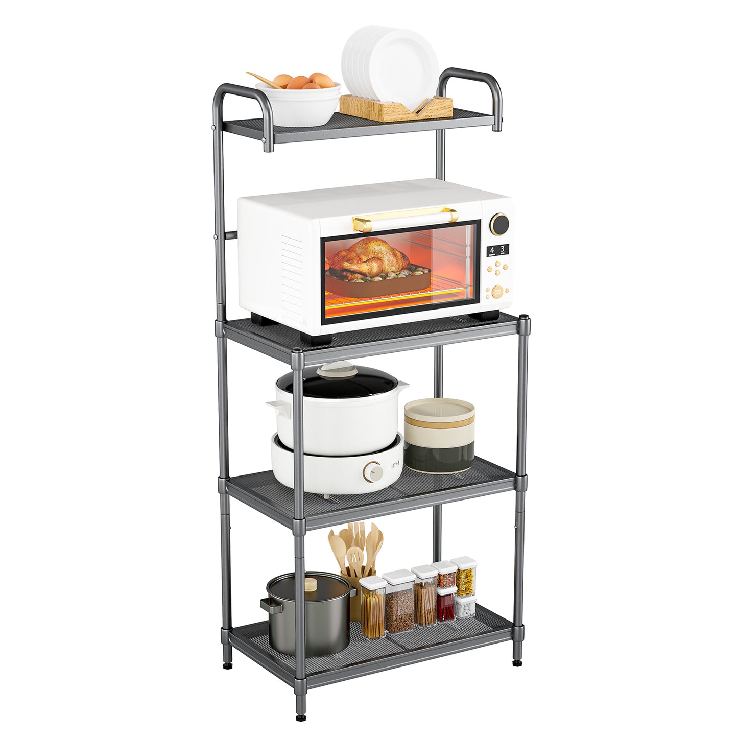 4-Tier Kitchen Microwave Storage Rack with Metal Shelves-Black