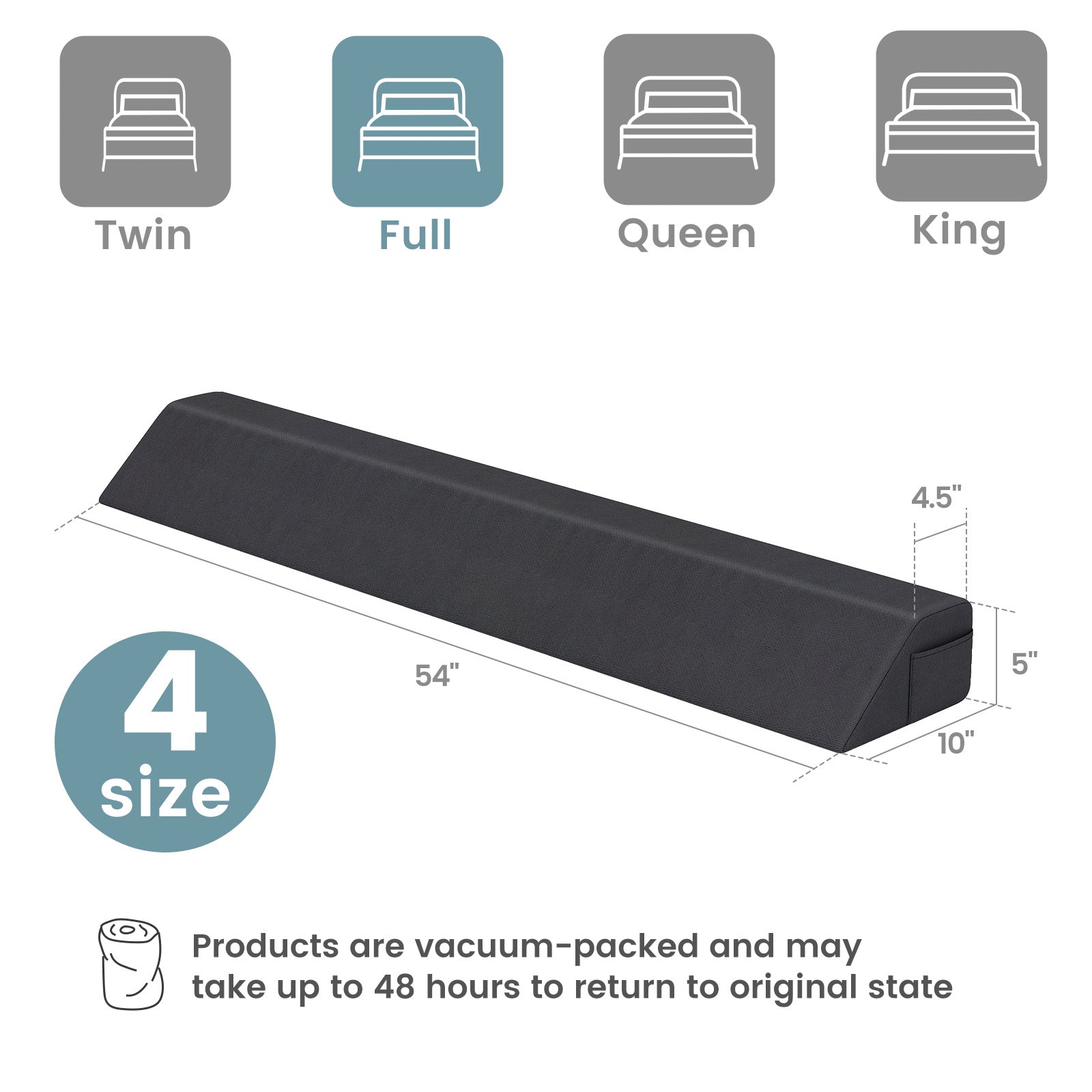 Full-size bed wedge pillow with storage bag, designed for comfortable support in bedroom bedding by Direct by Wilsons Home Store.