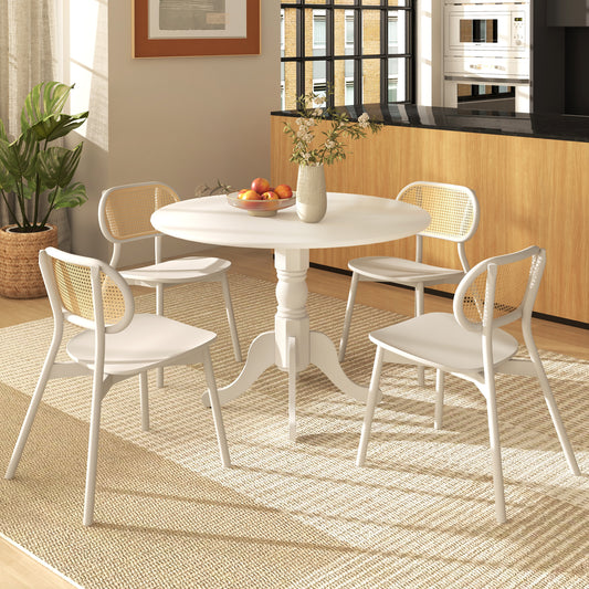 Wooden Dining Table with Round Tabletop and Curved Trestle Legs-White