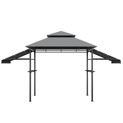 13.5 x 4 Feet Patio BBQ Grill Gazebo Canopy with Dual Side Awnings-Gray