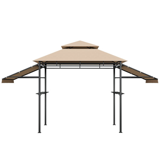 13.5 x 4 Feet Patio BBQ Grill Gazebo Canopy with Dual Side Awnings-Beige