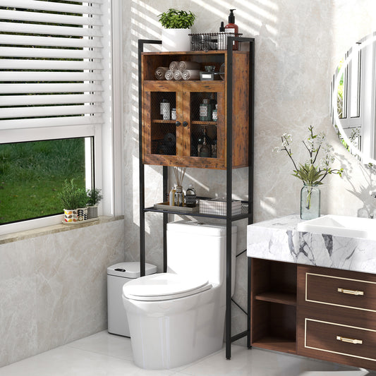Over-The-Toilet Storage Cabinet with Heavy-Duty Metal Frame 2-door Freestanding-Rustic Brown