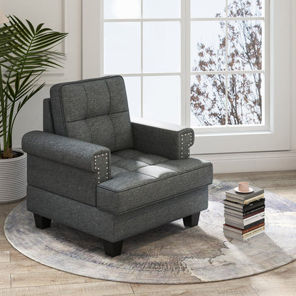 Mid-century Modern Accent Armchair Tufted Linen Club Chair-Beige