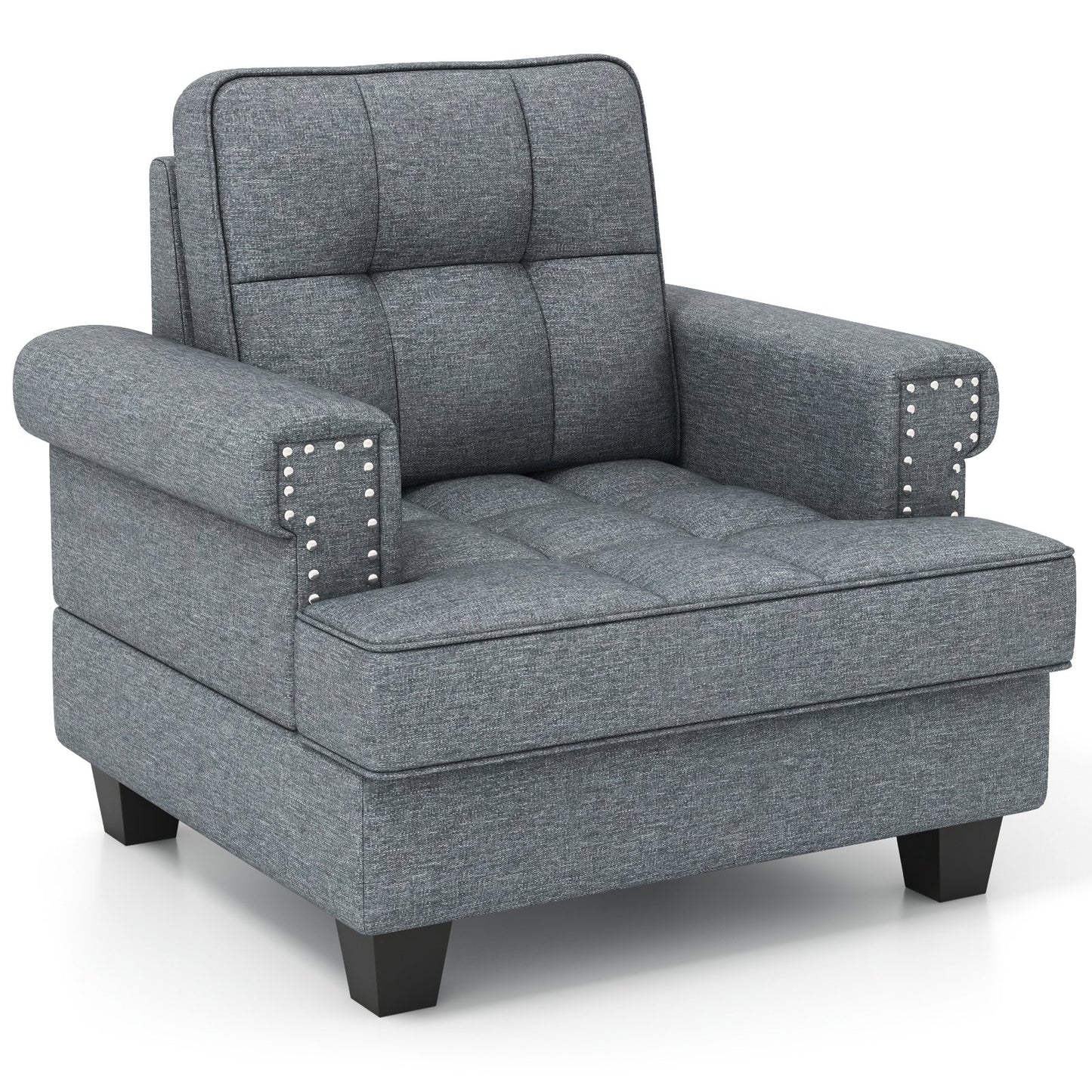 Mid-century Modern Accent Armchair Tufted Linen Club Chair-Beige