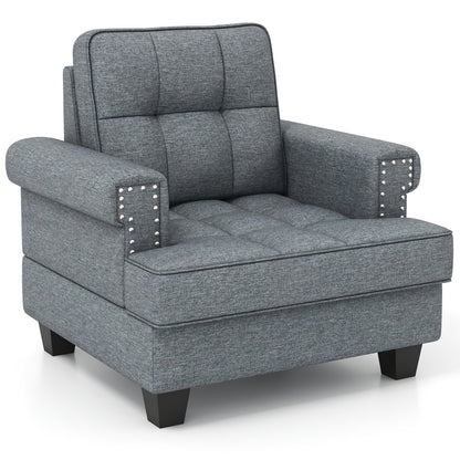 Mid-century Modern Accent Armchair Tufted Linen Club Chair-Beige