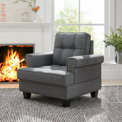 Mid-century Modern Accent Armchair Tufted Linen Club Chair-Beige