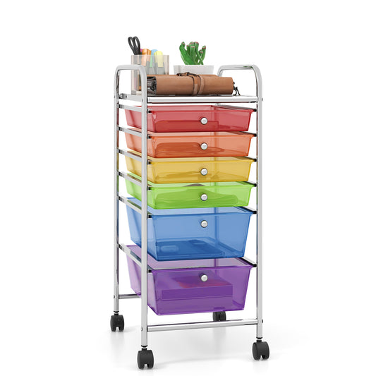 6 Drawers Rolling Storage Cart Organizer-Transparent Multicolor