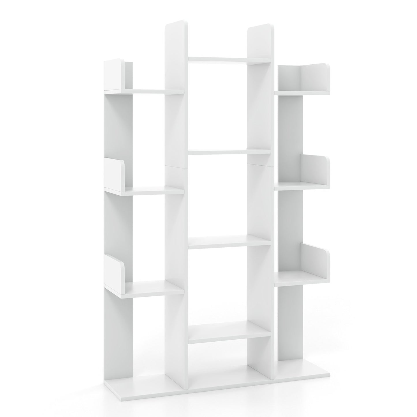 Tree-Shaped Bookshelf with 13 Compartments for Home Office-Rustic Brown