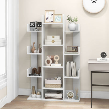 Tree-Shaped Bookshelf with 13 Compartments for Home Office-Rustic Brown