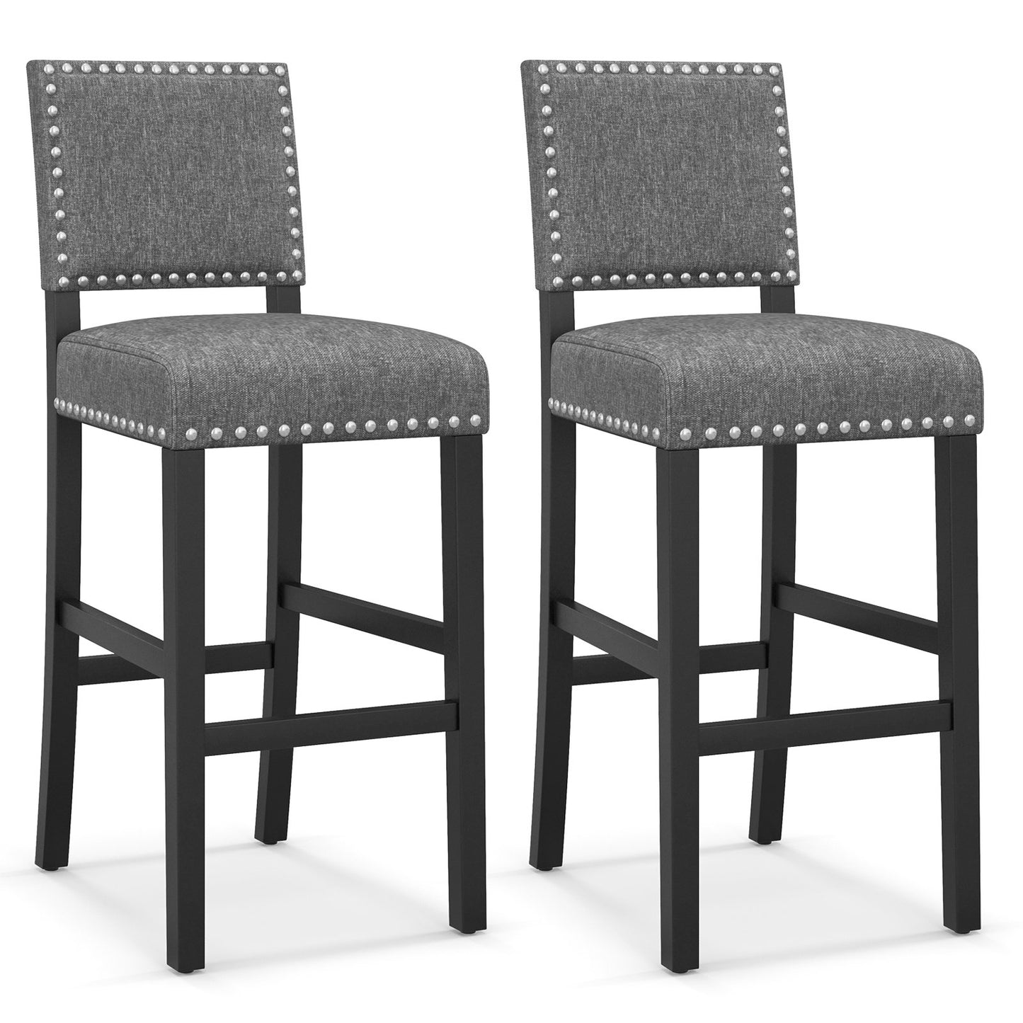 38.5/43.5 Inch Set of 2 Counter Height Chairs with Solid Rubber Wood Frame-S