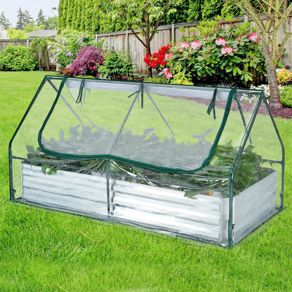 6 x 3 x 3 Feet Galvanized Raised Garden Bed with Greenhouse-Green