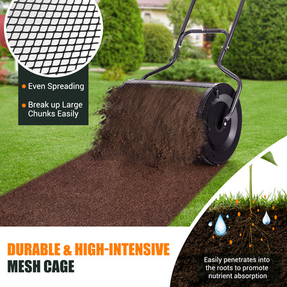 24” Peat Moss Spreader with Upgrade Side Latches and U-shape Handle-Black