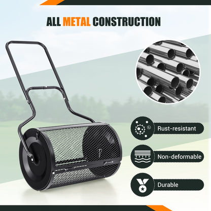 24” Peat Moss Spreader with Upgrade Side Latches and U-shape Handle-Black