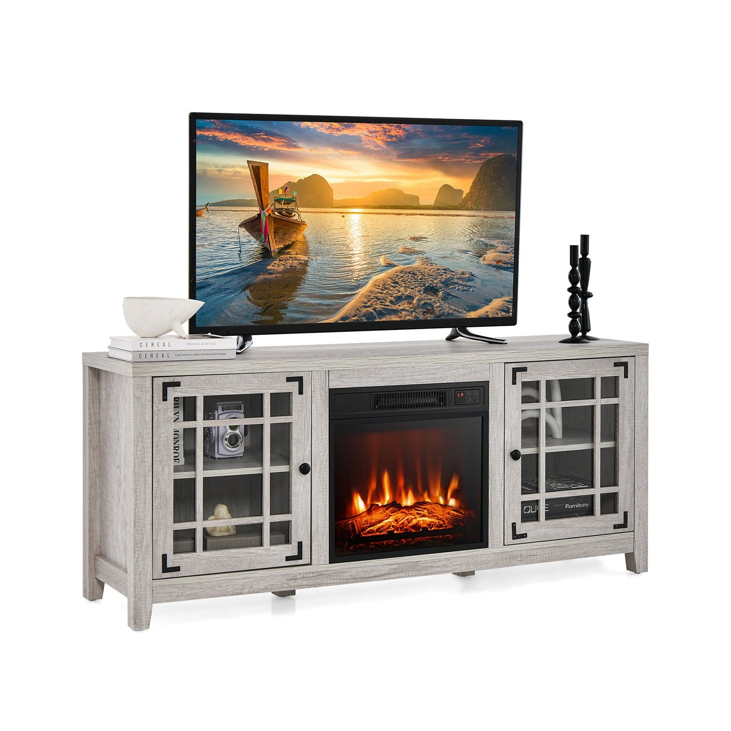58 Inch Fireplace TV Stand with Remote Control for TVs up to 65 Inch-Black