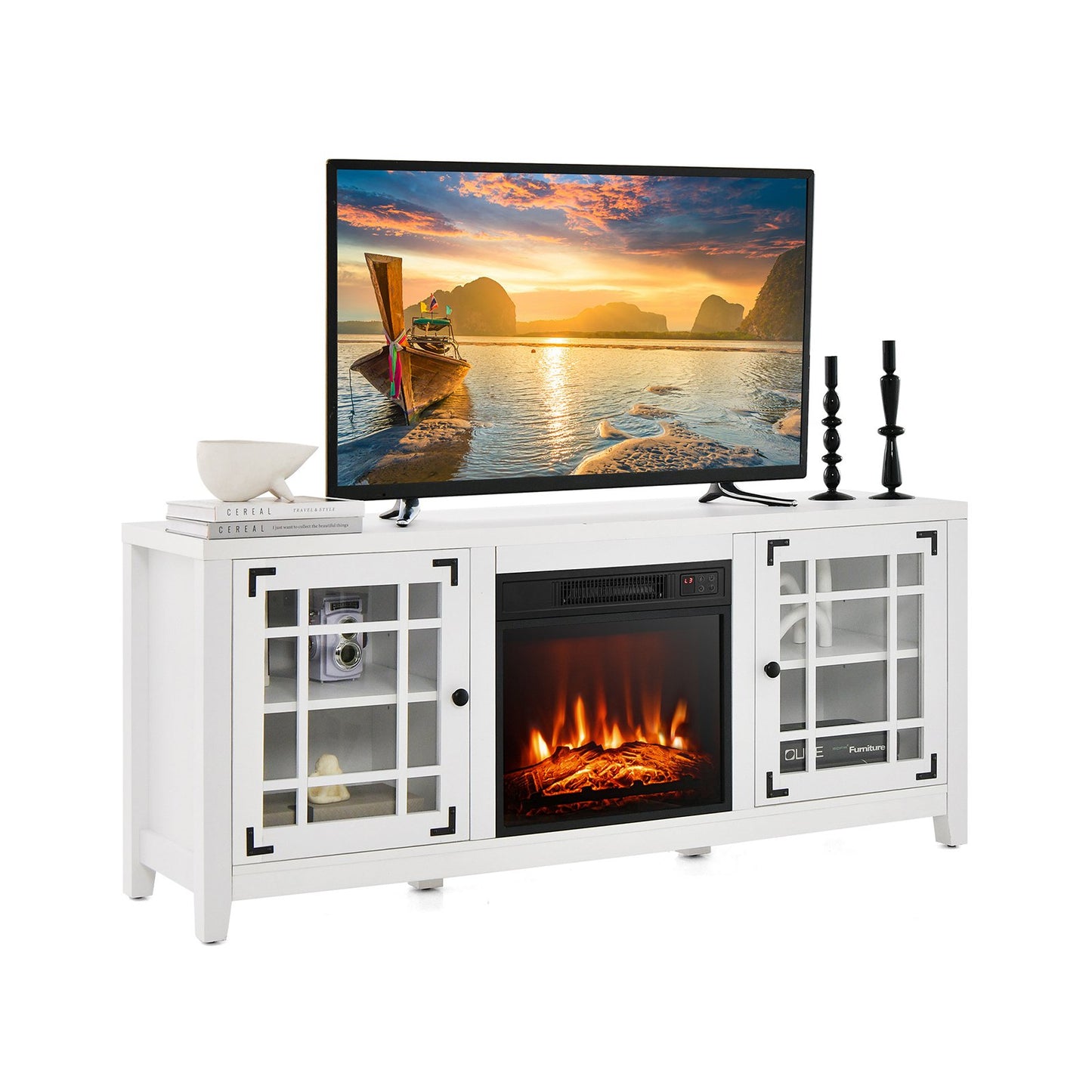 58 Inch Fireplace TV Stand with Remote Control for TVs up to 65 Inch-Black
