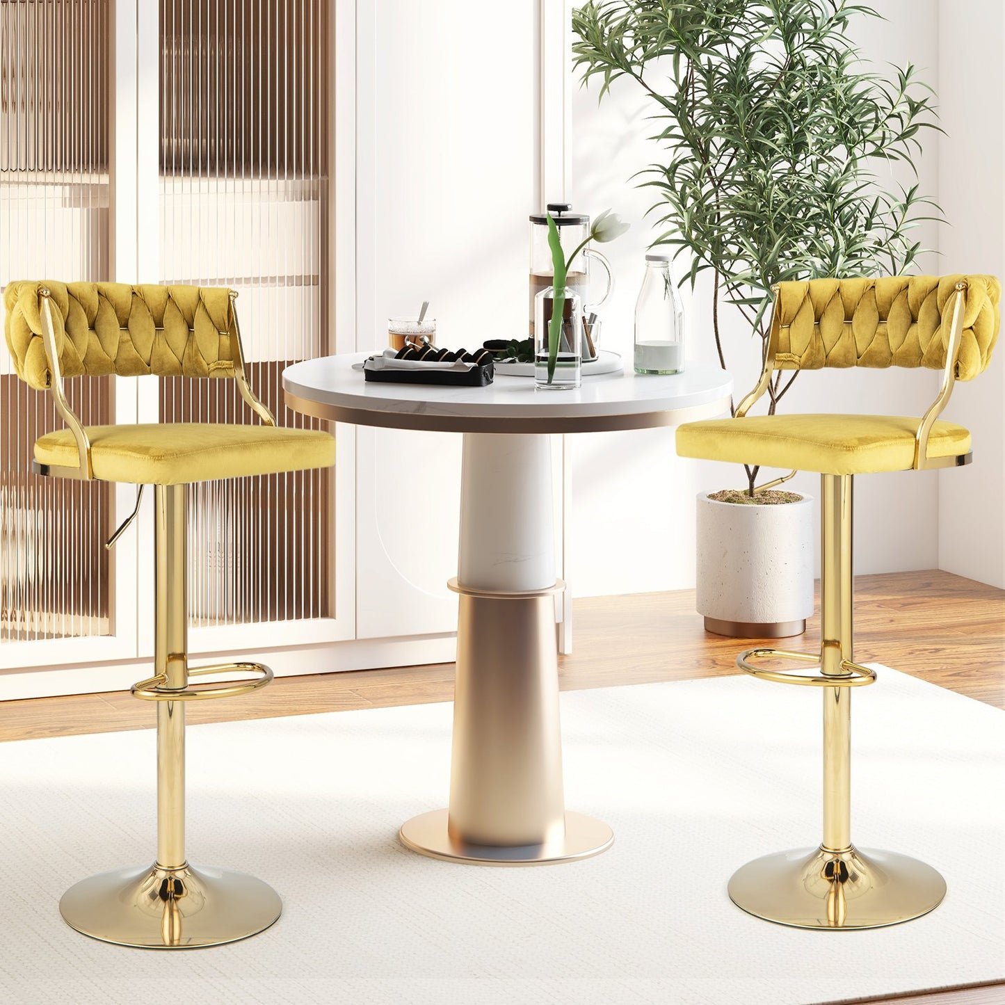 Swivel Barstool with Woven Back Set of 2 for Kitchen Island Cafe-Gray