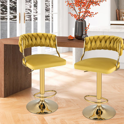 Swivel Barstool with Woven Back Set of 2 for Kitchen Island Cafe-Gray