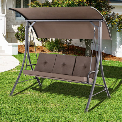 3-Seat Outdoor Porch Swing with Adjustable Canopy and Padded Cushions-Beige