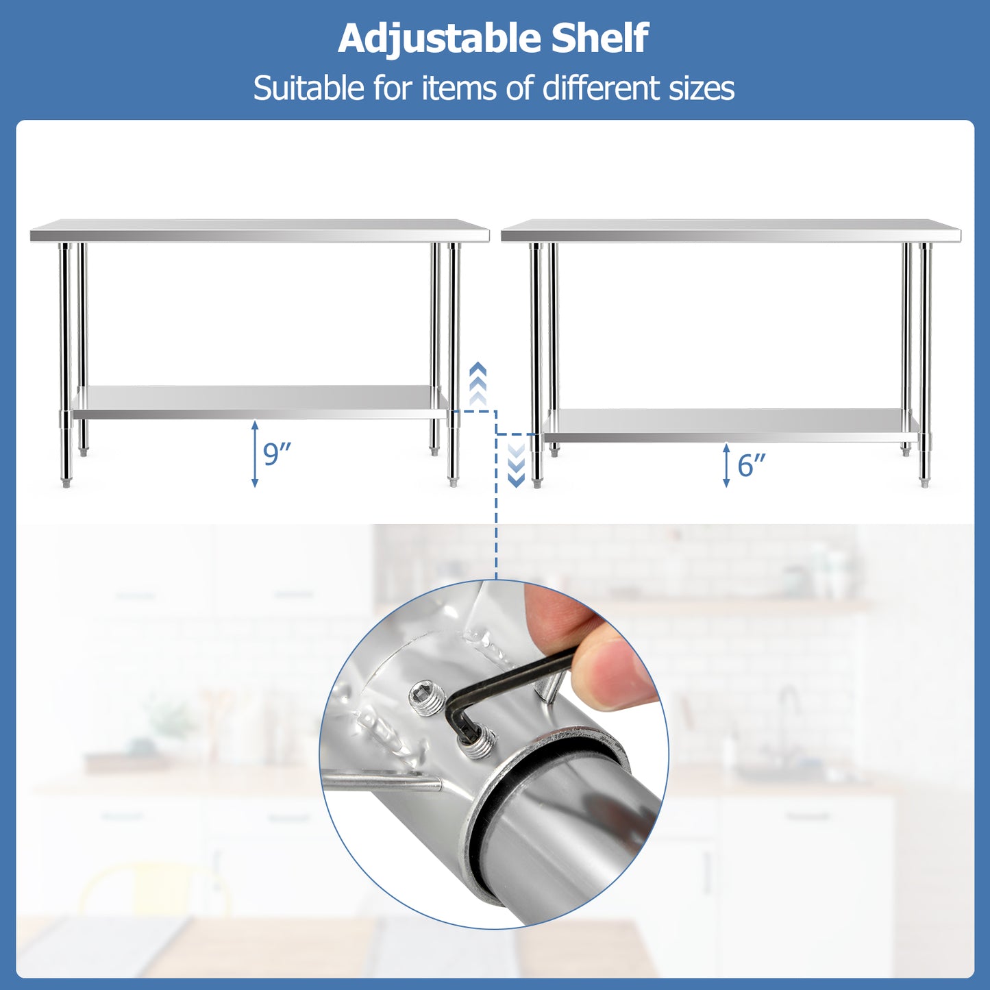 24 x 60 Inches Stainless Steel Kitchen Prep Work Table with Adjustable Undershelf