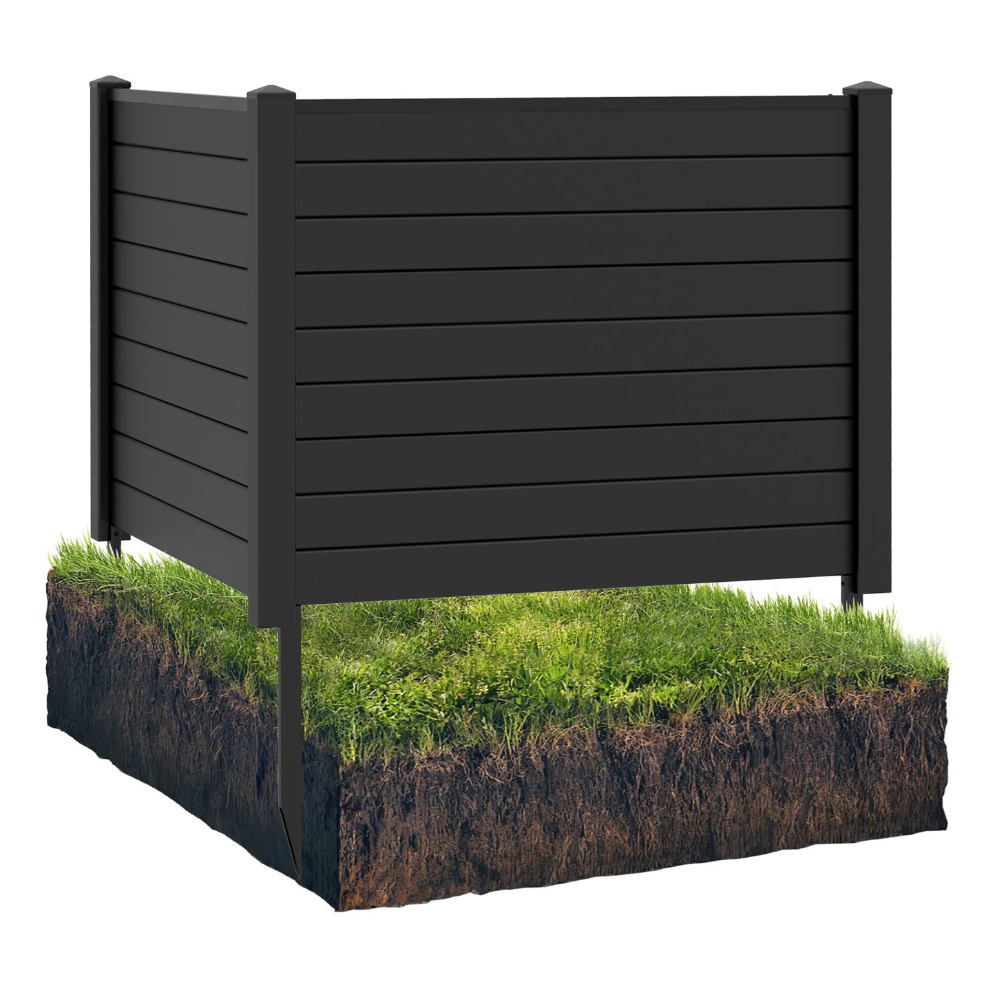 Outdoor PVC Privacy Screens Fence Panels with 20 Inch Long Stakes-Black