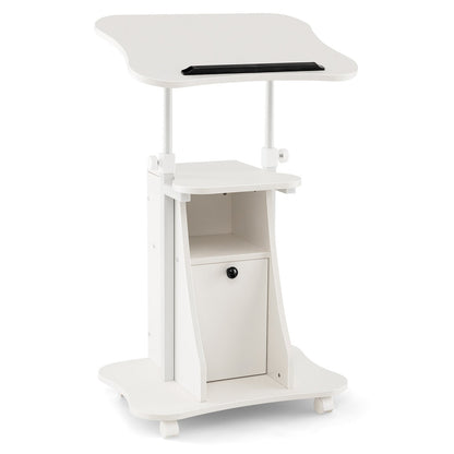 Adjustable Mobile Standing Desk Cart with Tilt Desktop and Cabinet-Black