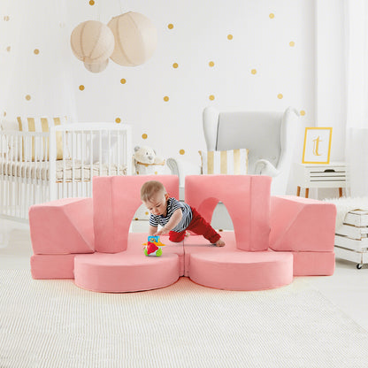 8 Pieces Kids Modular Play Sofa with Detachable Cover for Playroom and Bedroom-Pink