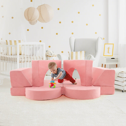 8 Pieces Kids Modular Play Sofa with Detachable Cover for Playroom and Bedroom-Gray
