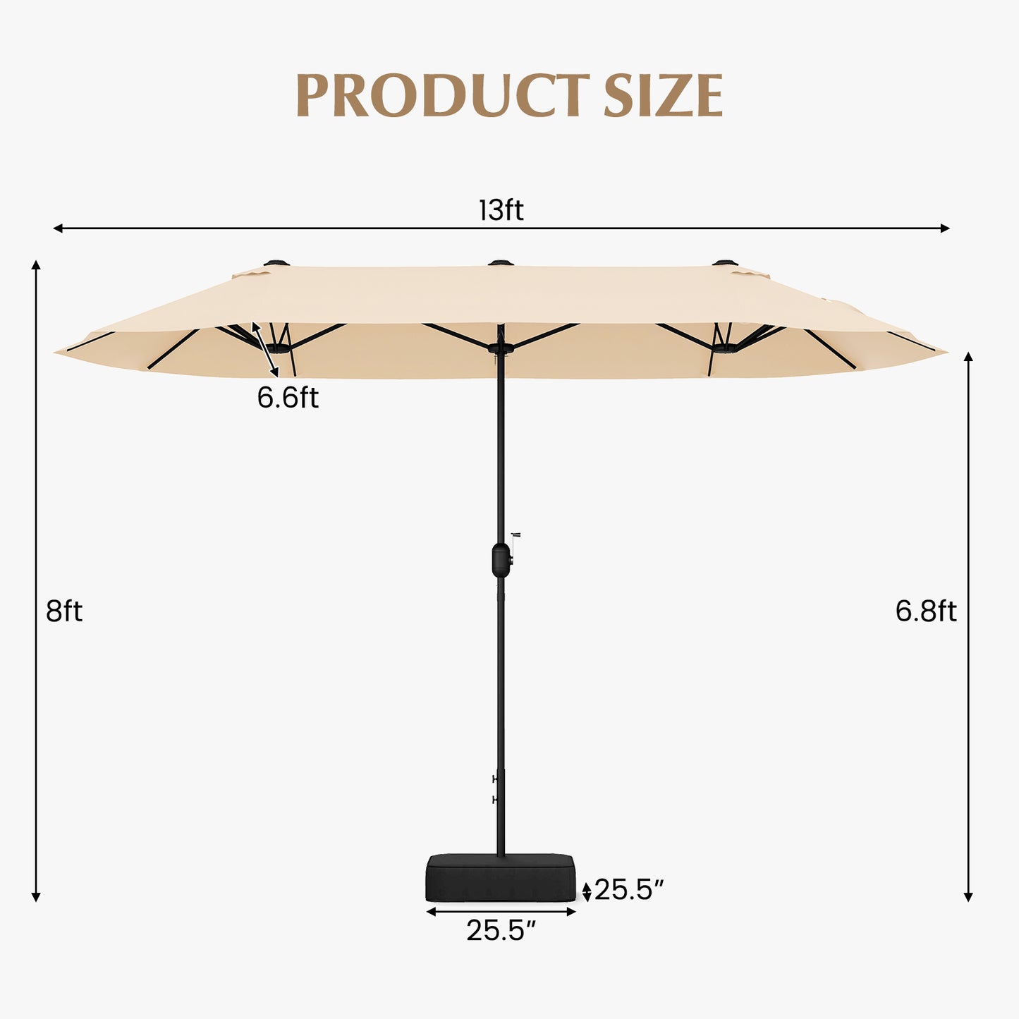 13 Feet Double-Sided Patio Twin Table Umbrella with Crank Handle-Beige